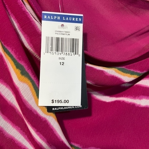 Lauren Ralph Lauren Women's Georgette Dress 12 Pink Striped One-Shoulder Wedding - Picture 6 of 10